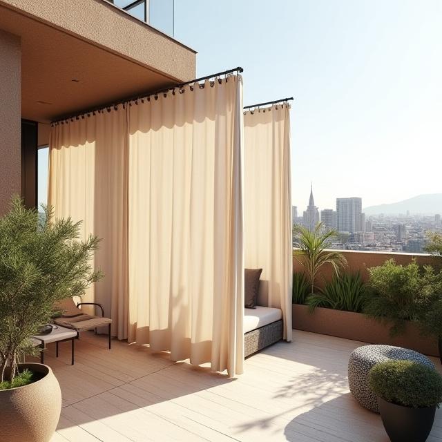 Foto del progetto finale con i pannelli tessili installati sul terrazzo a Milano.